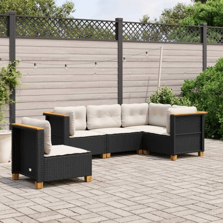 Set mobilier de grădină cu perne, 5 piese, negru, poliratan