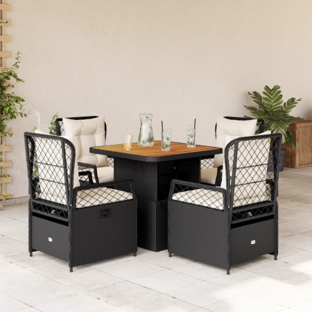 Set mobilier de grădină cu perne, 5 piese, negru, poliratan