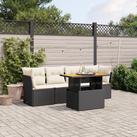 Set mobilier de grădină cu perne, 5 piese, negru, poliratan