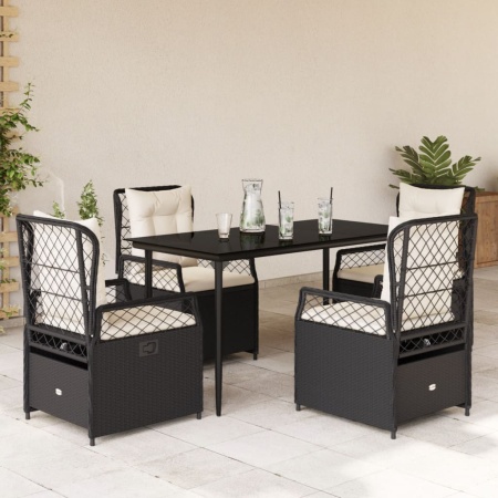 Set mobilier de grădină cu perne, 5 piese, negru, poliratan