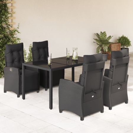 Set mobilier de grădină cu perne, 5 piese, negru, poliratan