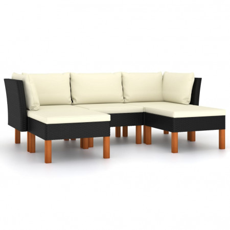 Set mobilier de grădină cu perne, 5 piese, negru, poliratan