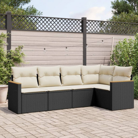 Set mobilier de grădină cu perne, 5 piese, negru, poliratan