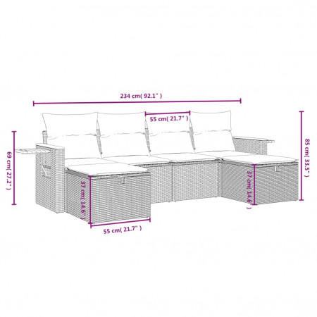 Set mobilier de grădină cu perne, 5 piese, negru, poliratan