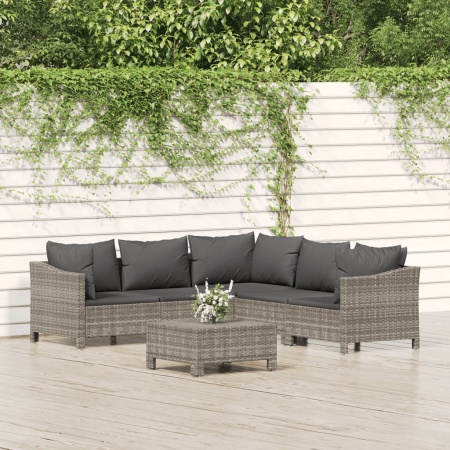 Set mobilier de grădină cu perne, 6 piese, gri, poliratan