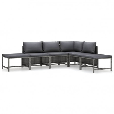 Set mobilier de grădină cu perne, 6 piese, gri, poliratan