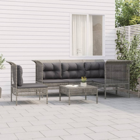Set mobilier de grădină cu perne, 6 piese, gri, poliratan