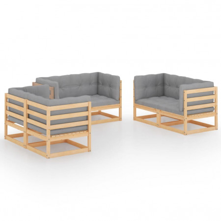 Set mobilier de grădină cu perne, 6 piese, lemn masiv de pin