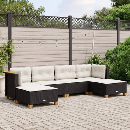 Set mobilier de grădină cu perne, 6 piese, negru, poliratan