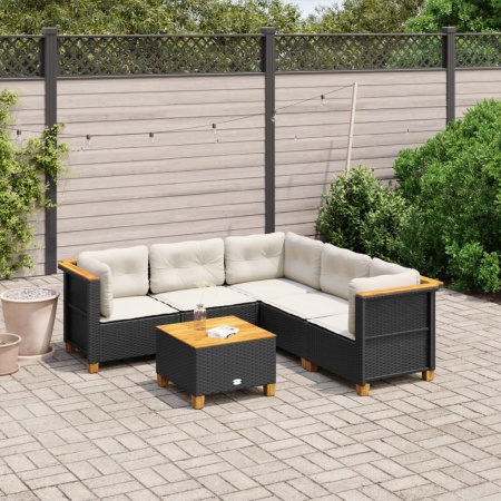 Set mobilier de grădină cu perne, 6 piese, negru, poliratan