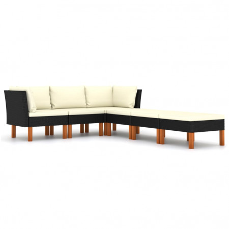 Set mobilier de grădină cu perne, 6 piese, negru, poliratan