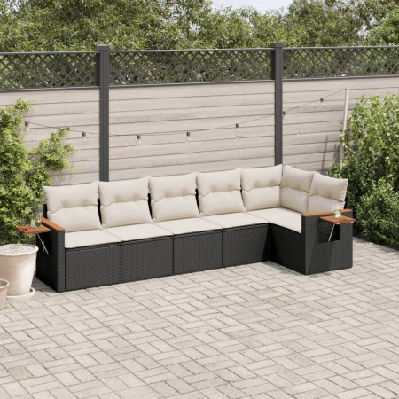 Set mobilier de grădină cu perne, 6 piese, negru, poliratan