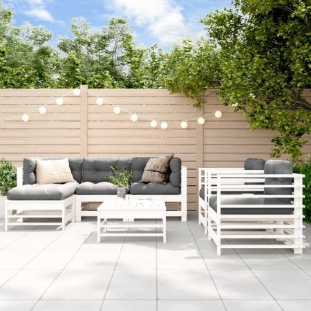 Set mobilier de grădină cu perne, 7 piese, alb, lemn masiv