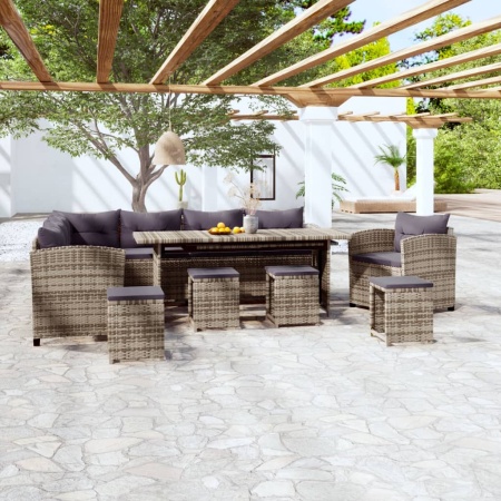 Set mobilier de grădină cu perne, 7 piese, gri, poliratan - Img 1