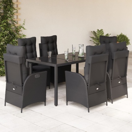 Set mobilier de grădină cu perne, 7 piese, negru, poliratan