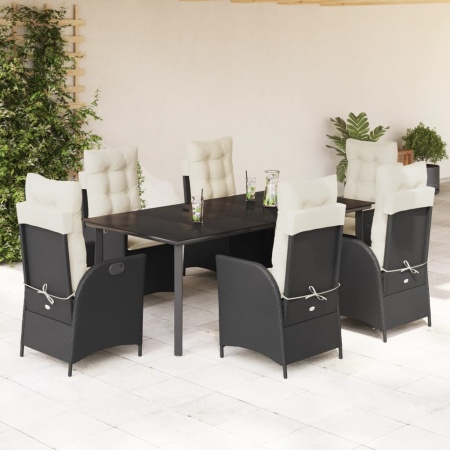 Set mobilier de grădină cu perne, 7 piese, negru, poliratan