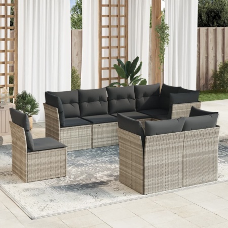 Set mobilier de grădină cu perne, 8 piese gri deschis poliratan