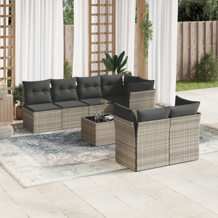 Set mobilier de grădină cu perne, 8 piese gri deschis poliratan