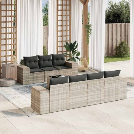 Set mobilier de grădină cu perne, 8 piese gri deschis poliratan
