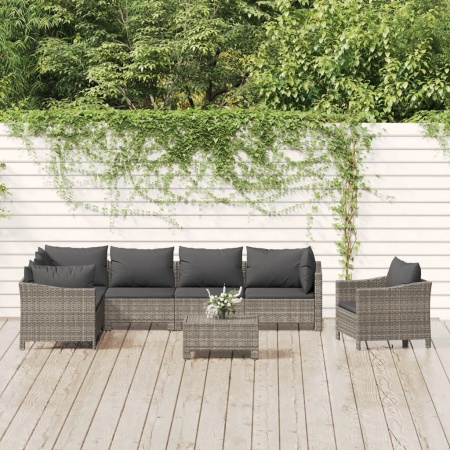 Set mobilier de grădină cu perne, 8 piese, gri, poliratan - Img 1