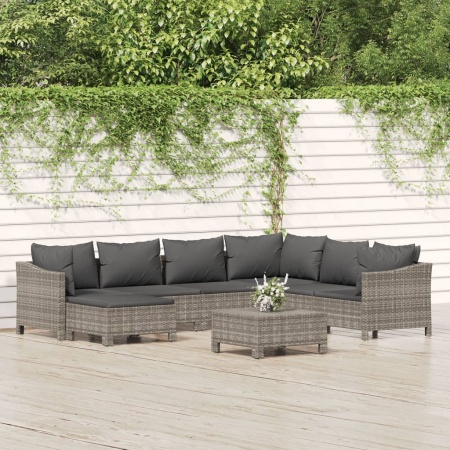 Set mobilier de grădină cu perne, 8 piese, gri, poliratan