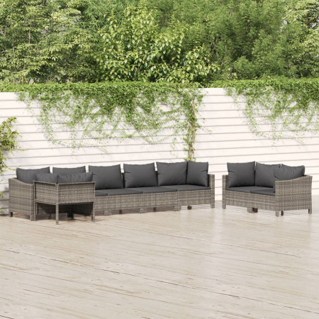 Set mobilier de grădină cu perne, 8 piese, gri, poliratan