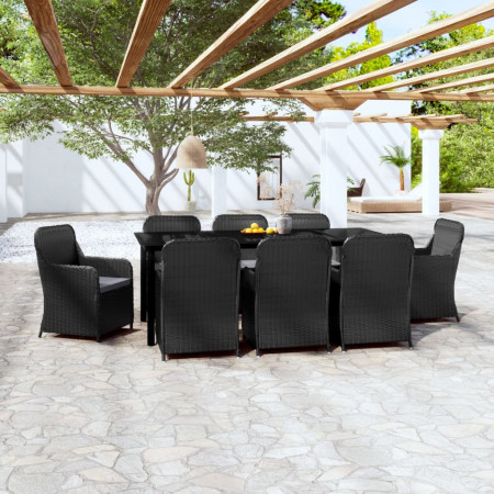 Set mobilier de grădină cu perne, 9 piese, negru