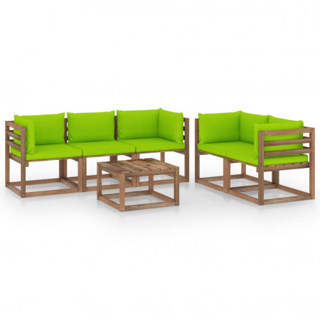 Set mobilier de grădină cu perne verde aprins, 6 piese - Img 1