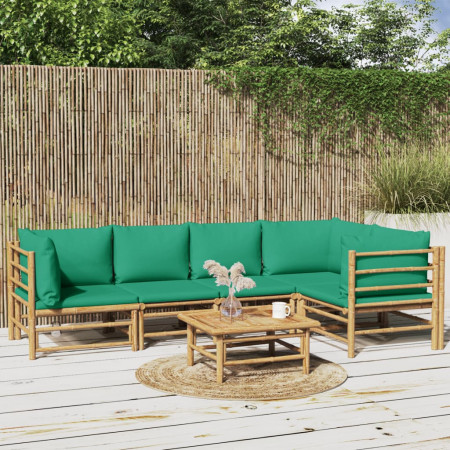 Set mobilier de grădină cu perne verzi, 6 piese, bambus - Img 1