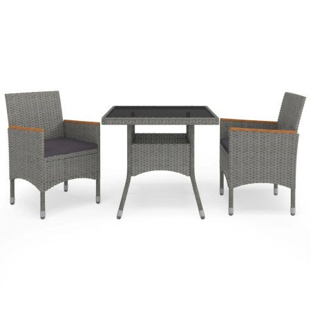 Set mobilier grădină, 3 piese, gri, poliratan și lemn acacia