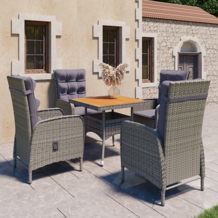 Set mobilier grădină, 5 piese, gri, poliratan, lemn acacia - Img 1