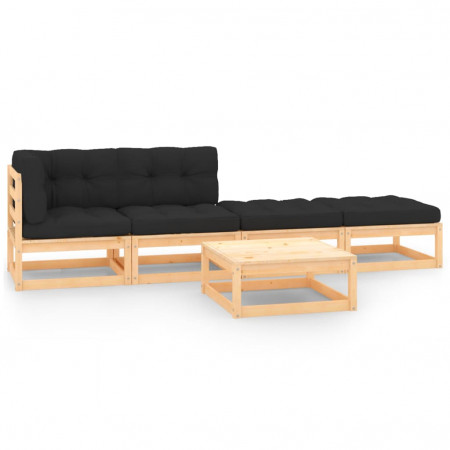 Set mobilier grădină cu perne, 5 piese, lemn masiv de pin
