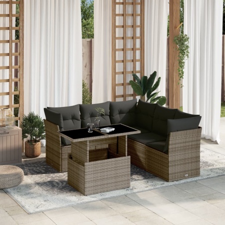 Set mobilier grădină cu perne, 6 piese, gri, poliratan