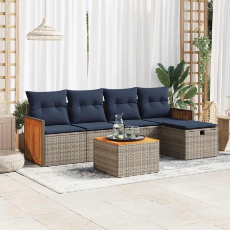 Set mobilier grădină cu perne, 6 piese, gri, poliratan - Img 1