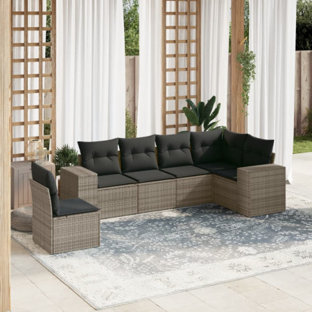 Set mobilier grădină cu perne, 6 piese, gri, poliratan