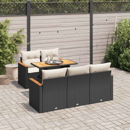 Set mobilier grădină perne 6 piese negru poliratan/lemn acacia - Img 1