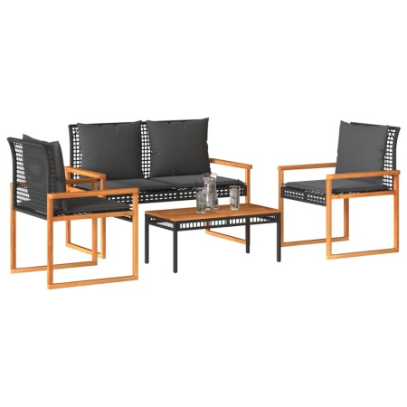 Set mobilier relaxare grădină 4 piese cu perne poliratan negru