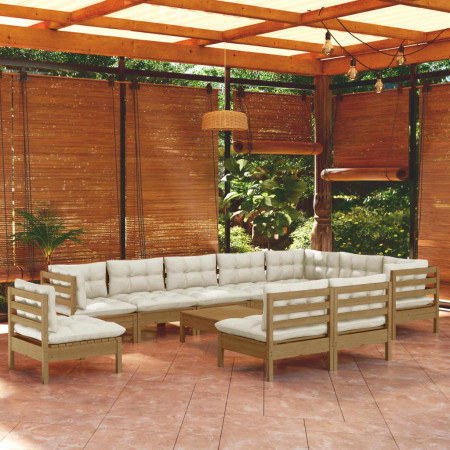 Set mobilier relaxare grădină perne 11piese lemn pin maro miere