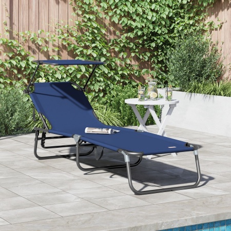 Șezlong Pliabil cu Copertină Albastru din Material Oxford 600D