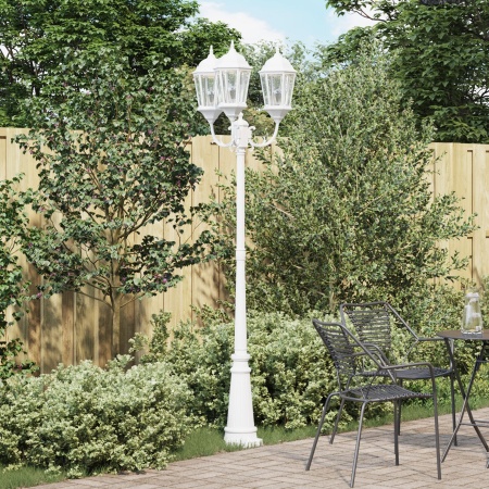 Stâlp de iluminat de grădină cu 3 lămpi E27 Alb 235 cm Aluminiu