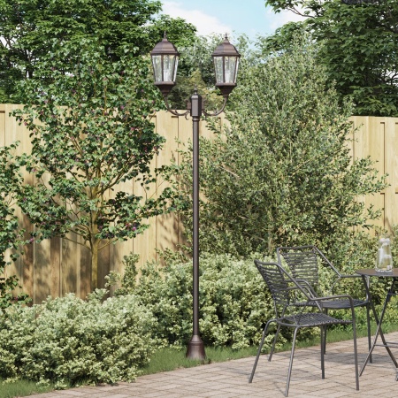 Stâlp de iluminat pentru grădină cu 2 lampi E27 bronz 220 cm aluminiu