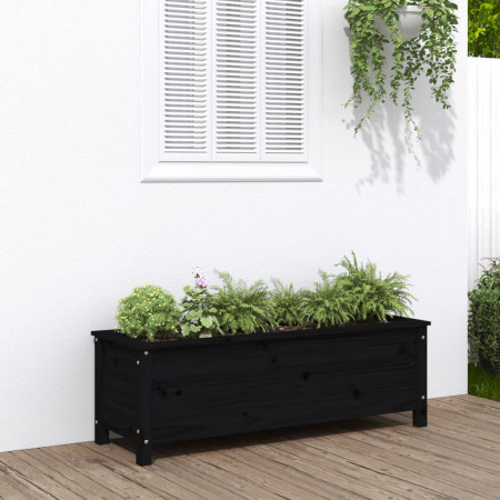 Strat înălțat de grădină, negru, 119,5x40x39 cm, lemn masiv pin