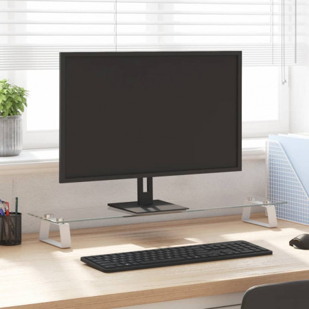 Suport de monitor, alb, 80x20x8 cm, sticlă securizată și metal