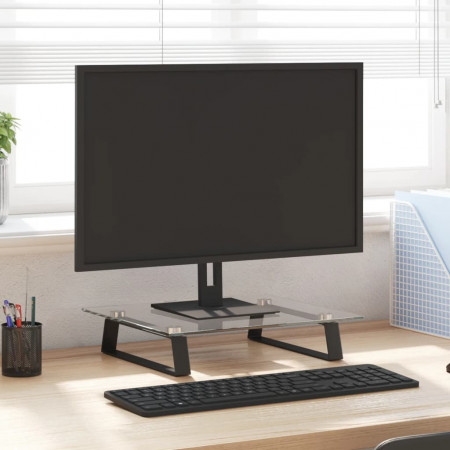 Suport de monitor, negru, 40x35x8 cm, sticlă securizată/ metal