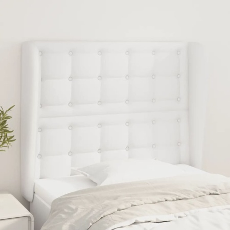 Tăblie de pat cu aripioare, alb, 93x23x118/128 cm, piele eco