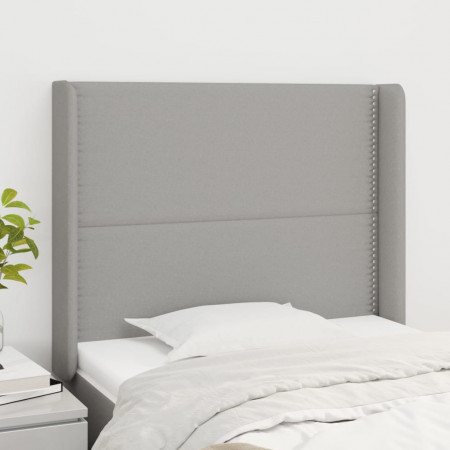Tăblie de pat cu aripioare gri deschis 103x16x118/128 cm textil - Img 1