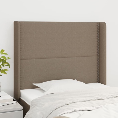 Tăblie de pat cu aripioare gri taupe 93x16x118/128 cm textil