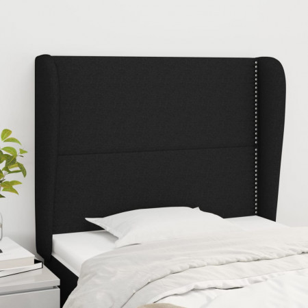 Tăblie de pat cu aripioare, negru, 103x23x118/128 cm, textil