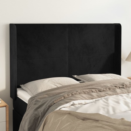 Tăblie de pat cu aripioare, negru, 147x16x118/128 cm, catifea