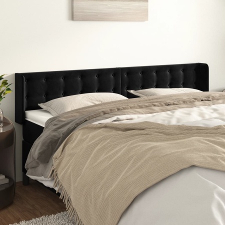 Tăblie de pat cu aripioare negru 183x16x78/88 cm catifea